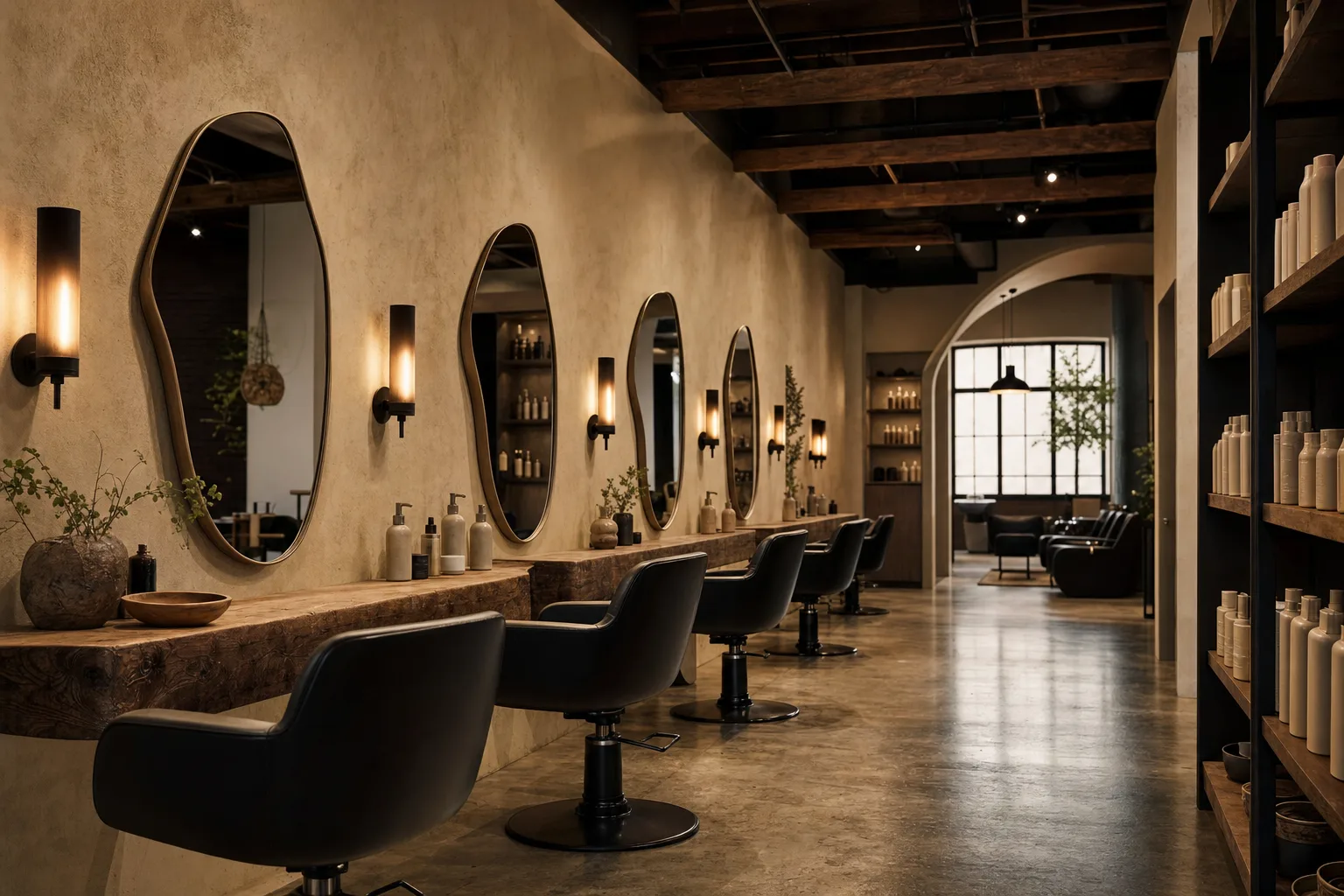 Warm and intimate hair salon interior