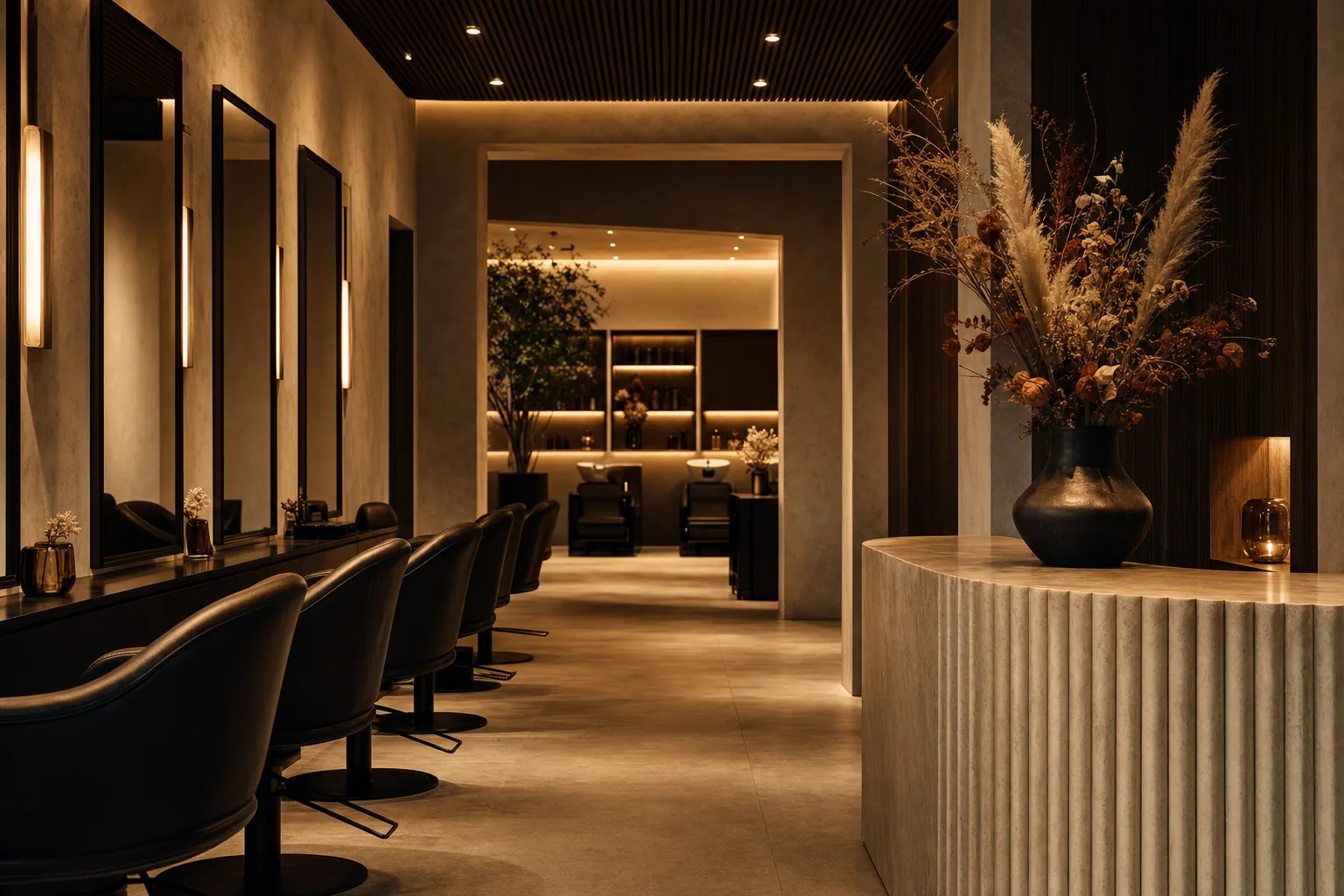 Luxurious salon interior and reception desk